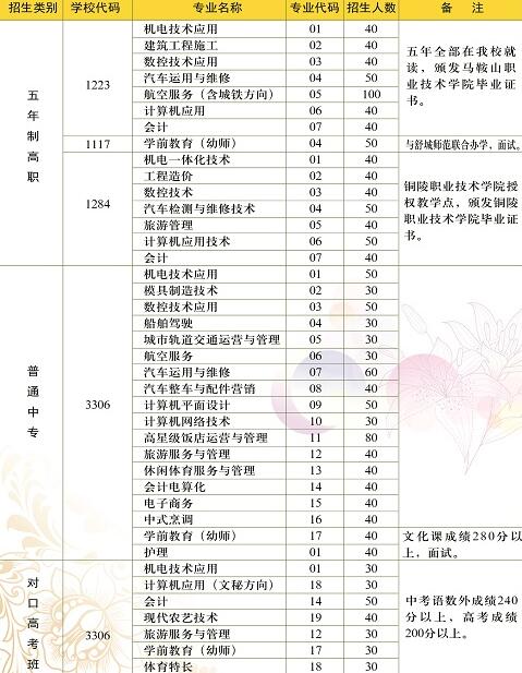 銅陵市理工學(xué)校、招生計劃